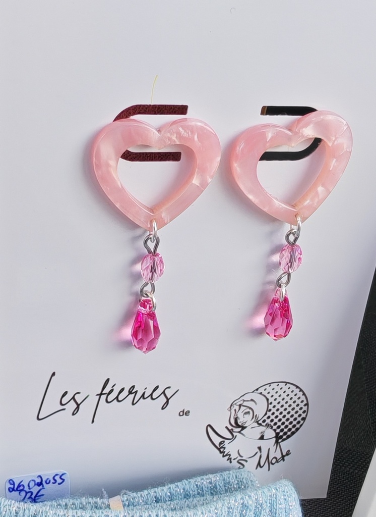 Clous d'oreilles coeur écailles de tortue rose Olivettes et Goutes PureCrystal Rose