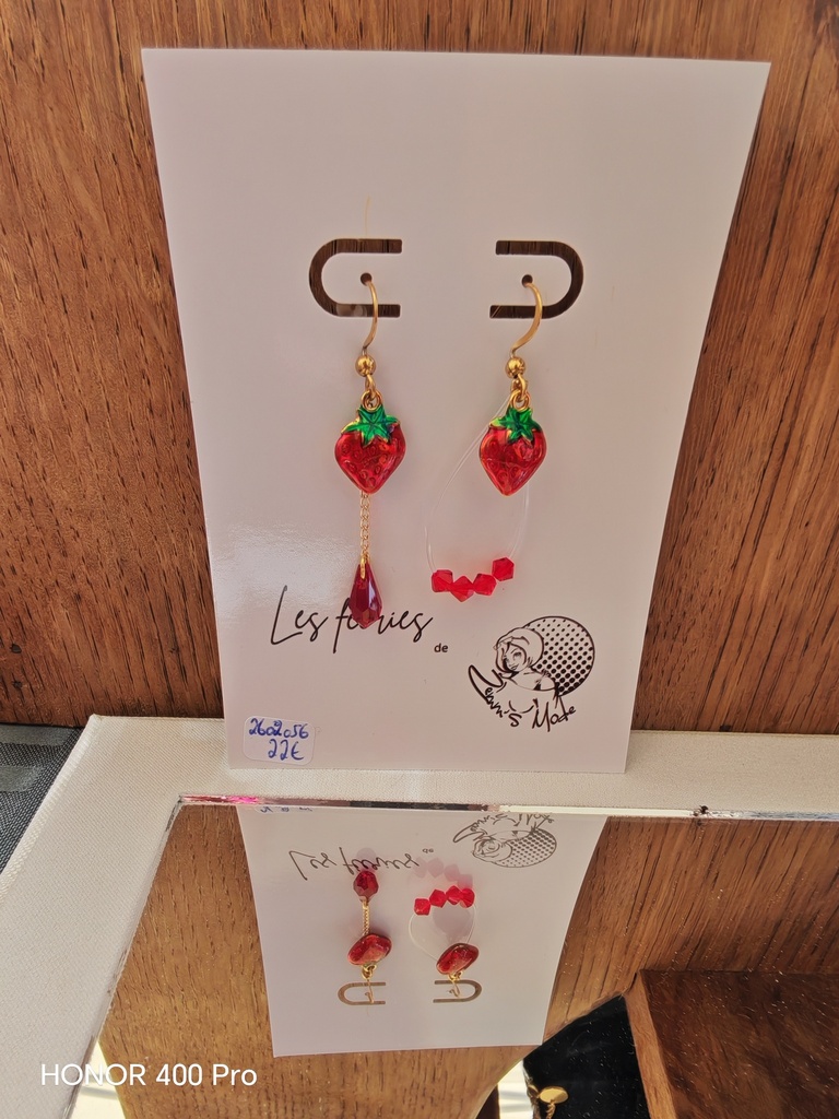 Boucles d'oreilles dorées fraises toupies & goutes PureCrystal Siam & Light Siam