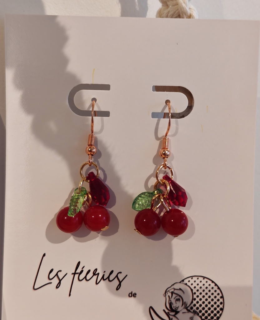 Boucles d'oreilles dorées cerises toupies PureCrystal Siam