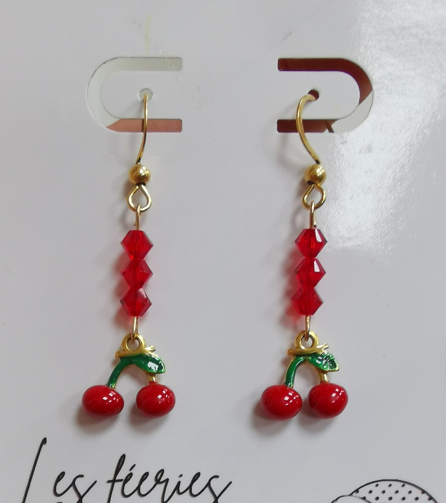 Boucles d'oreilles dorées cerises toupies Siam