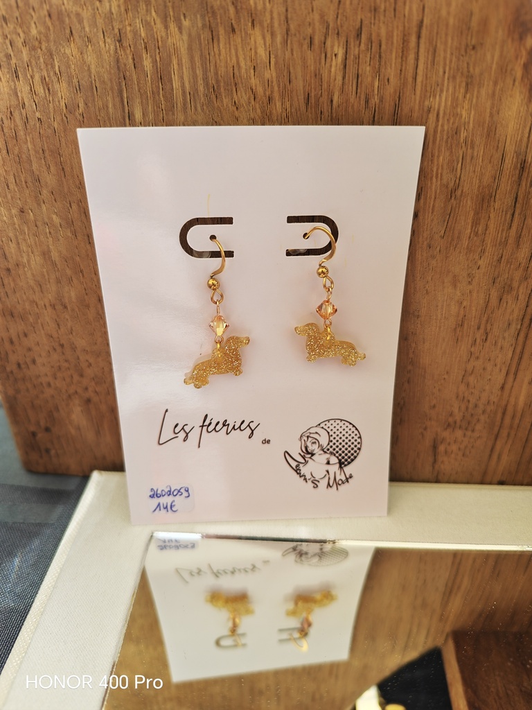 Boucles d'oreilles dorées Teckel toupies PureCrystal Metallic Sunshine
