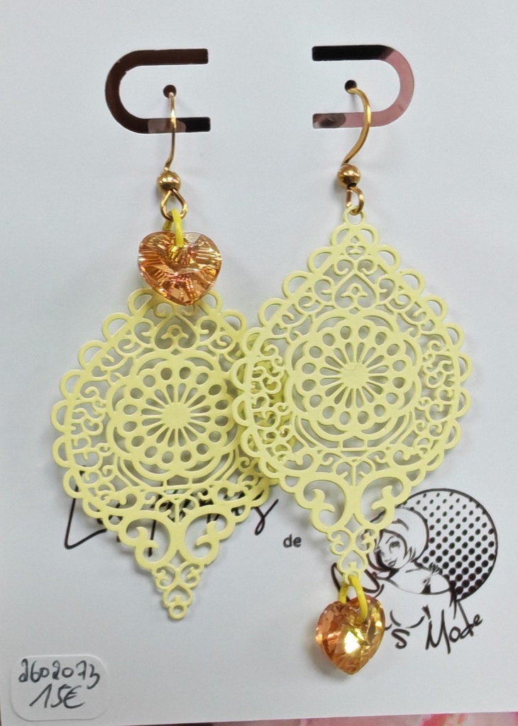 Boucles d'oreilles dorées losanges baroques crème cœurs jaune