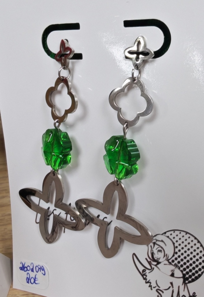 Boucles d'oreilles argentées LV et trèfles PureCrystal FernGreen