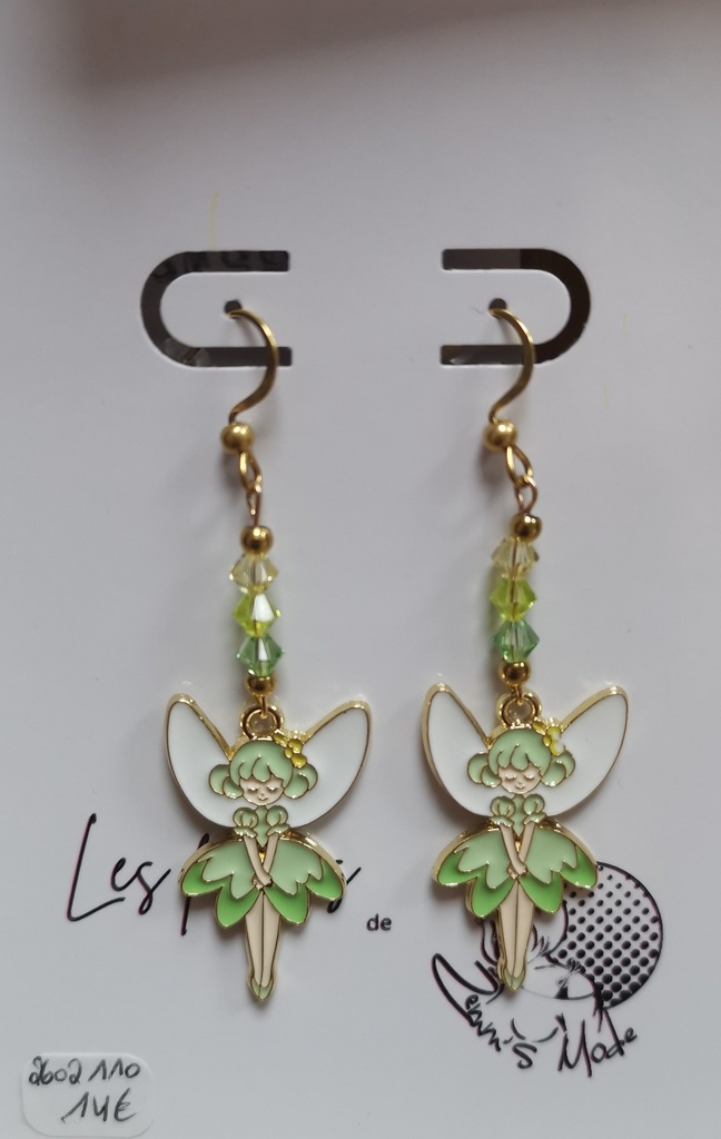 Boucles d'oreilles dorées Féés vertes Toupies PureCrystal Vert & Light Topaz
