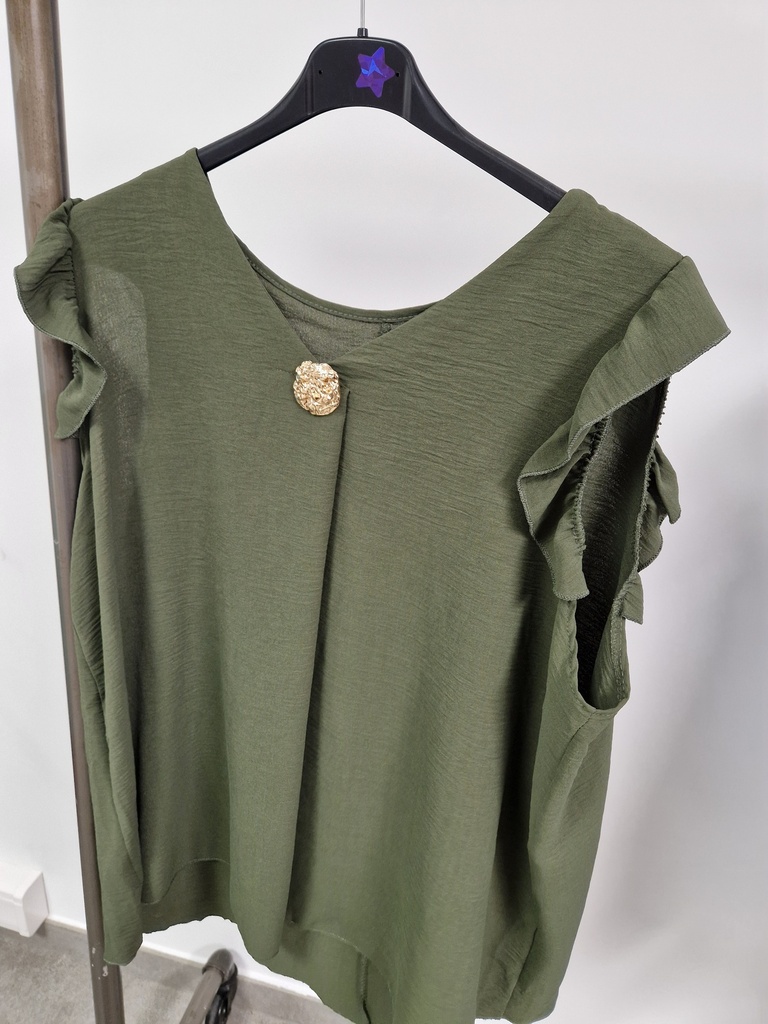Blouse "Maya" broche dorée Kaki