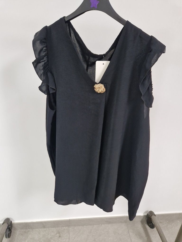 Blouse "Maya" broche dorée Noire