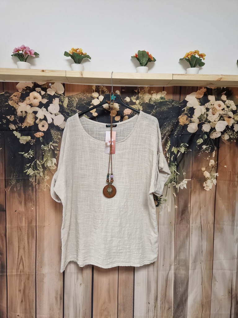Blouse coton + collier "Indila" Beige
