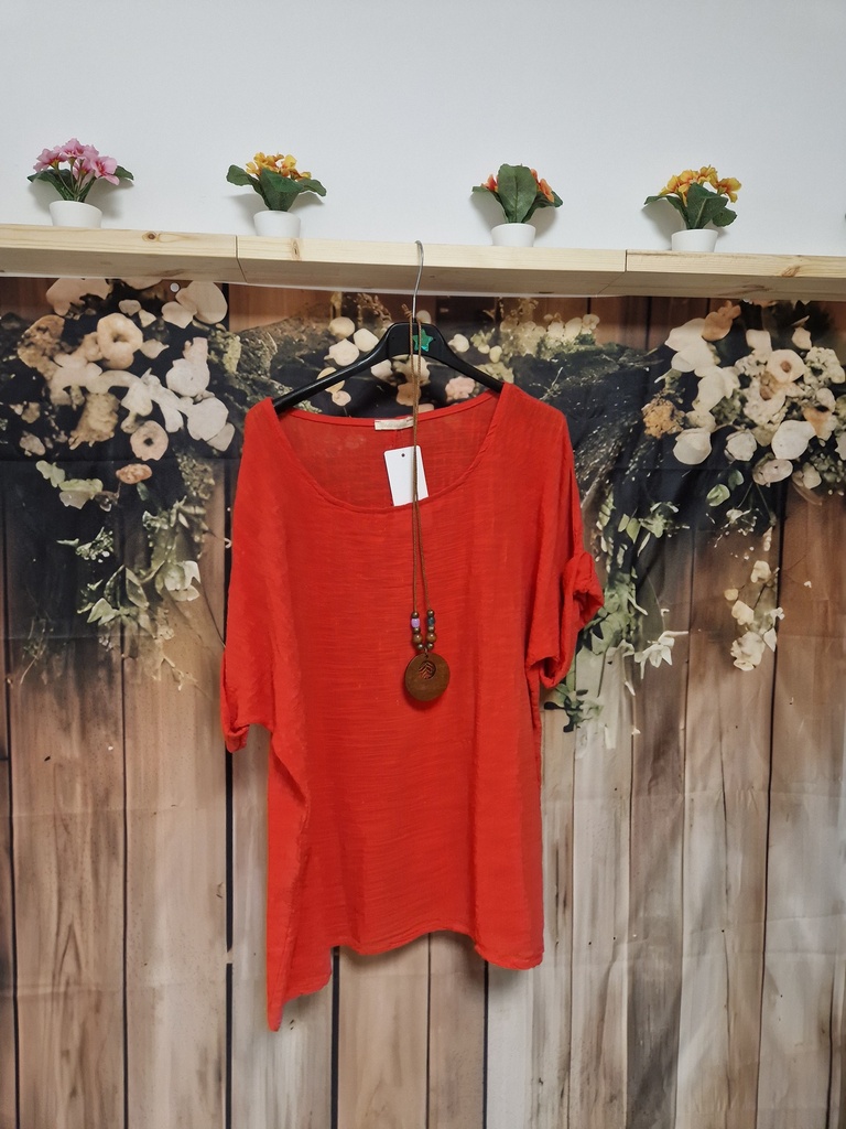 Blouse coton + collier "Indila" Orange