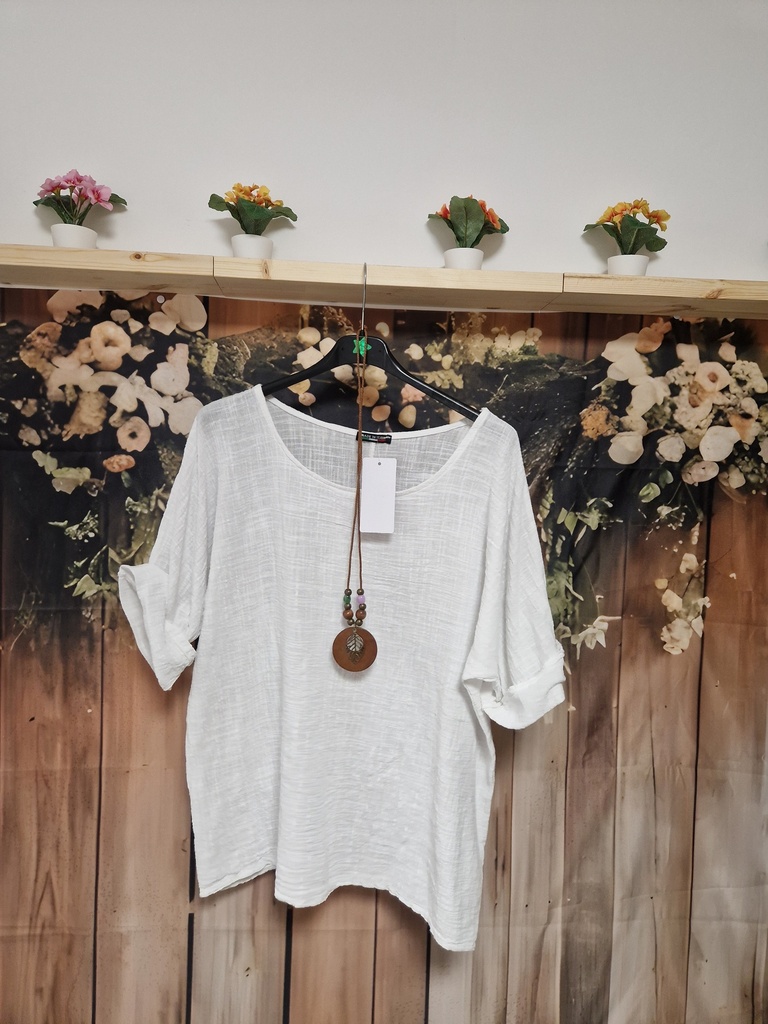 Blouse coton + collier "Indila" Ecru