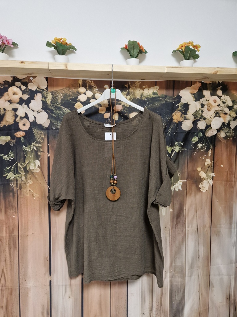 Blouse coton + collier "Indila" Chocolat