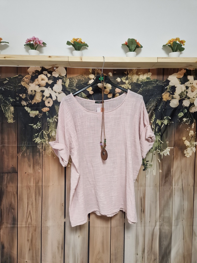 Blouse coton + collier "Indila" Rose pâle