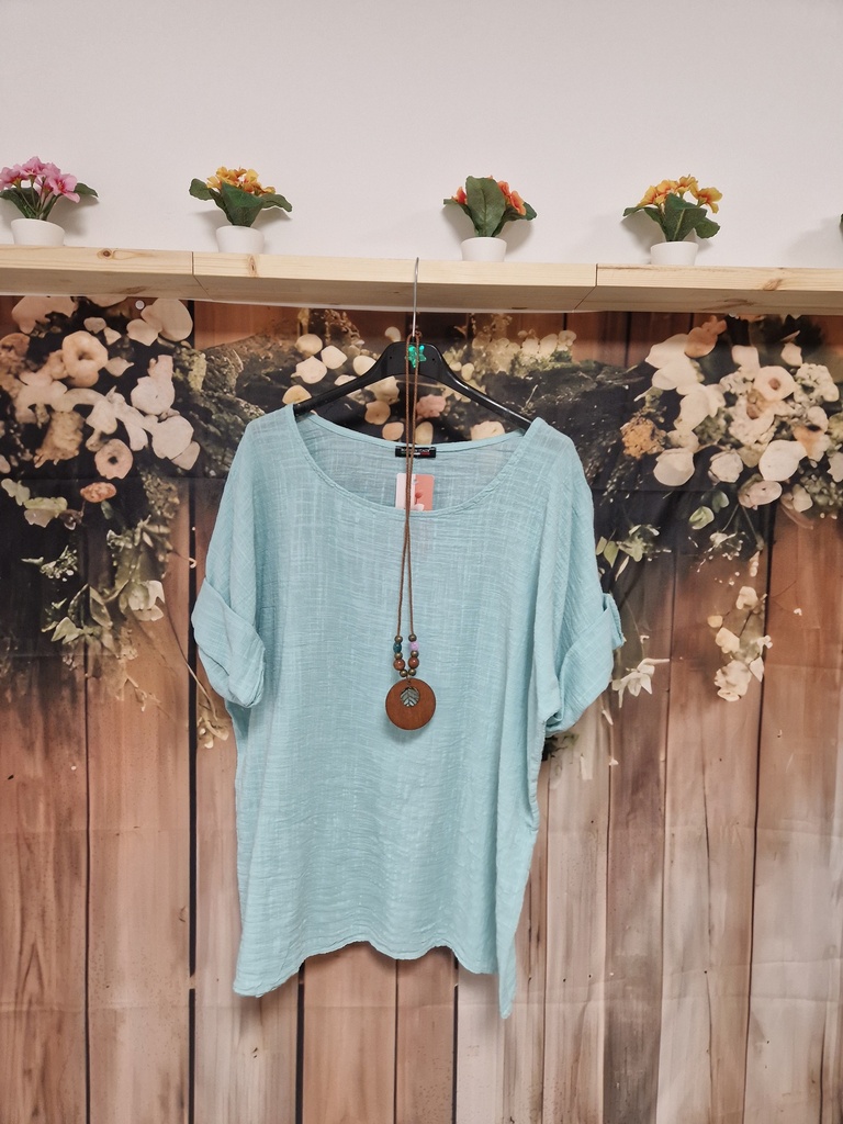 Blouse coton + collier "Indila" Vert eau