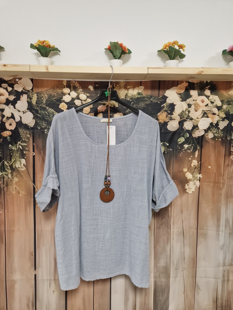 Blouse coton + collier "Indila" Gris