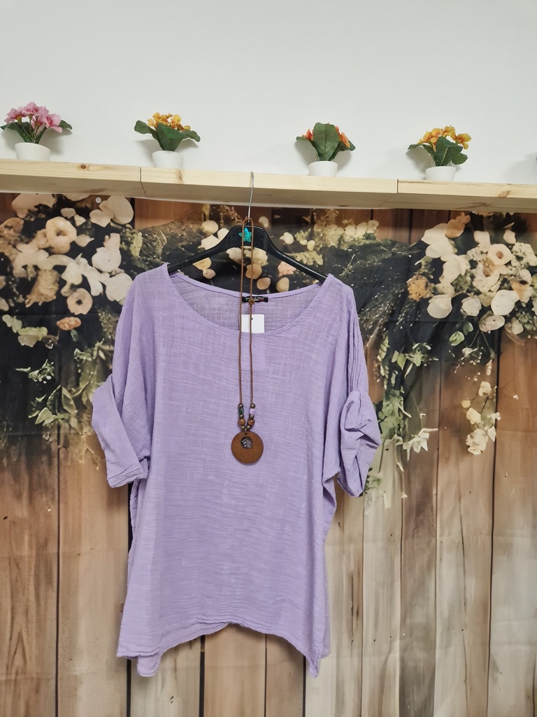 Blouse coton + collier "Indila" Lilas