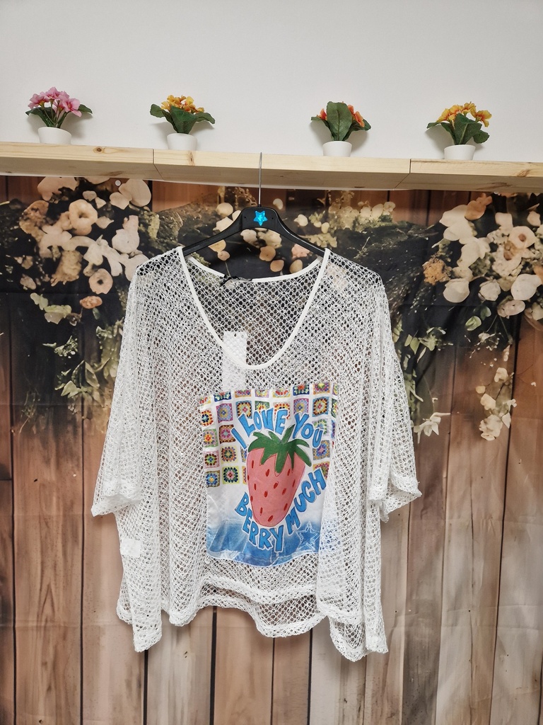 Blouse sequins filets Fraise