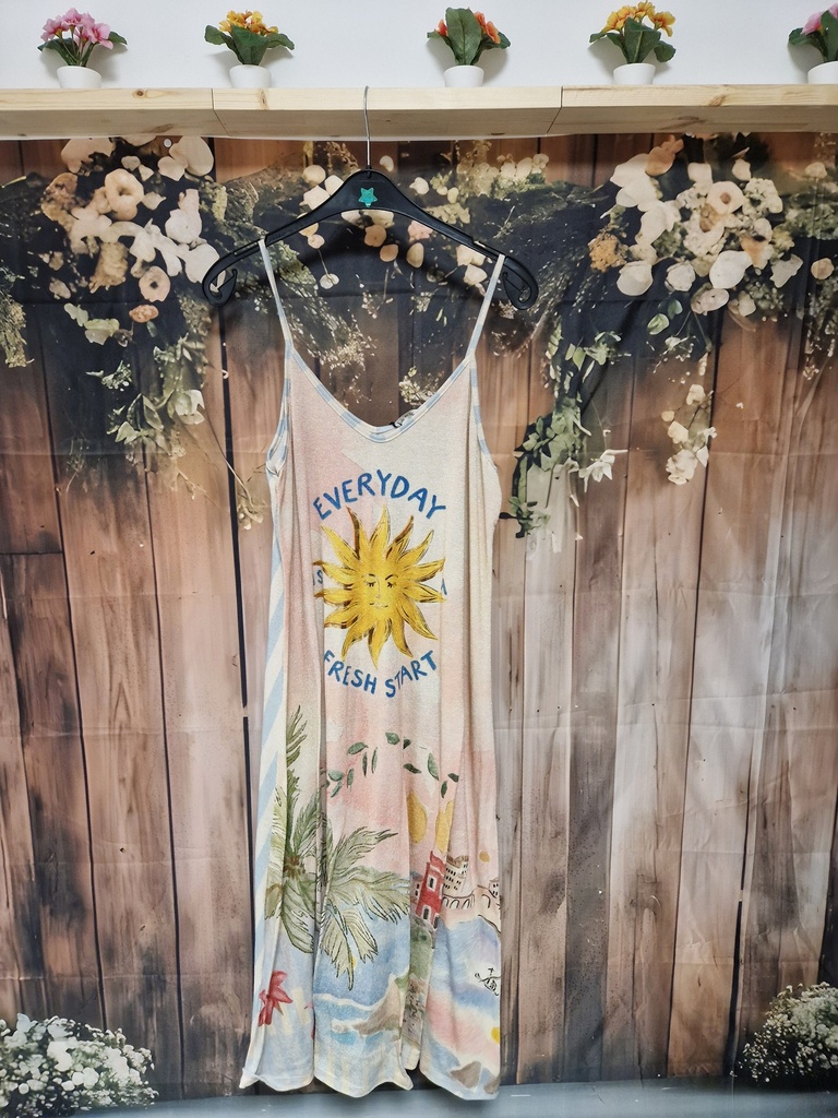 Robe fines bretelles pailletées Soleil palmiers