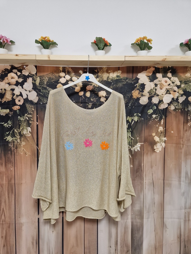 Blouse poncho pailletée "C'est la vie" 3 fleurs