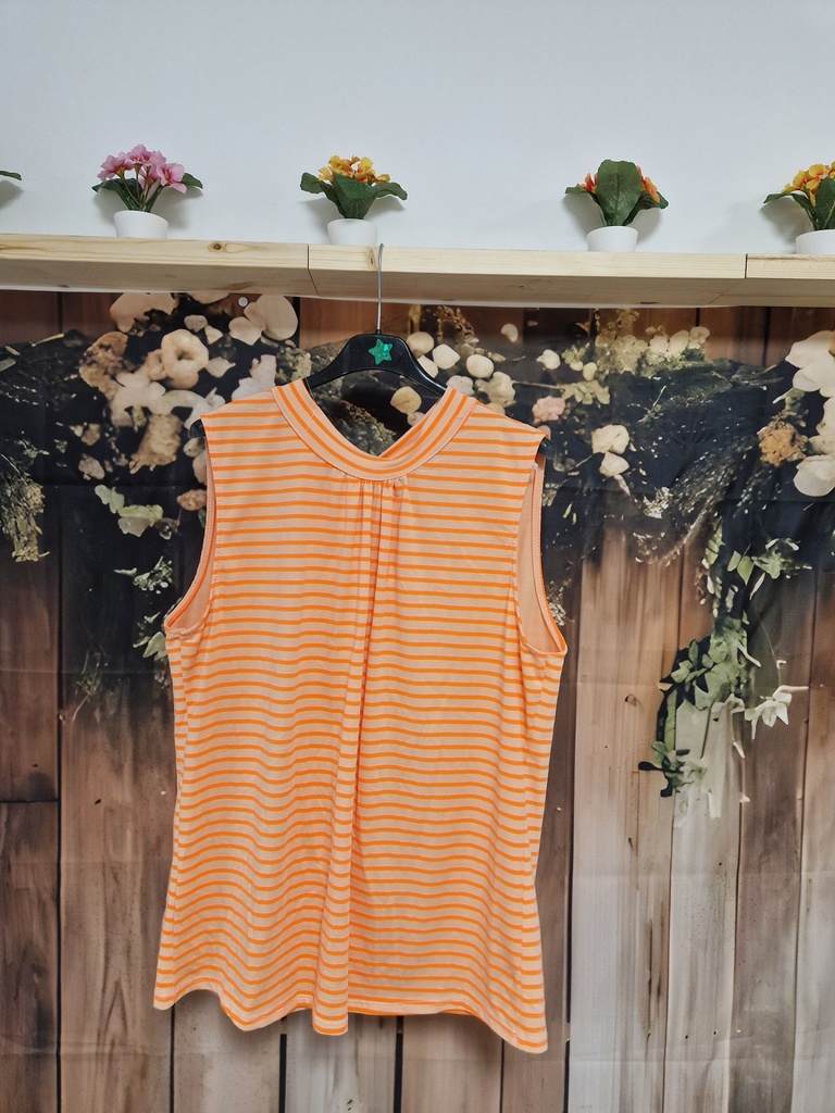 Top ligné "Mara" orange+fluo nœud nuque