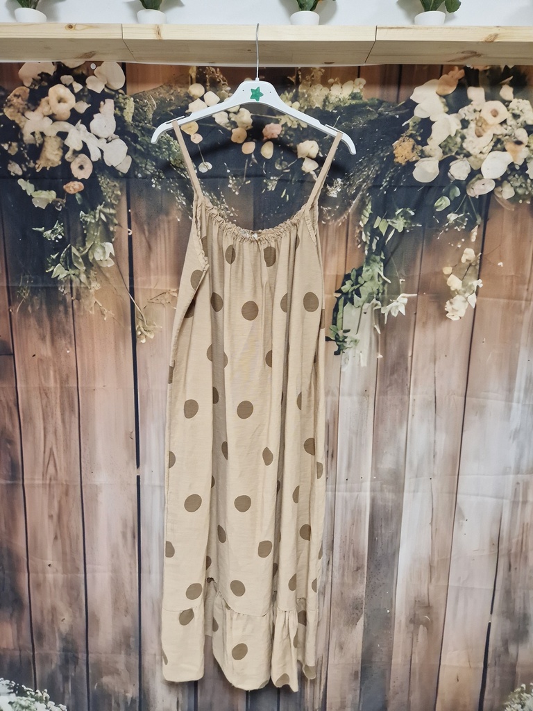 Robe à pois fines bretelles beige