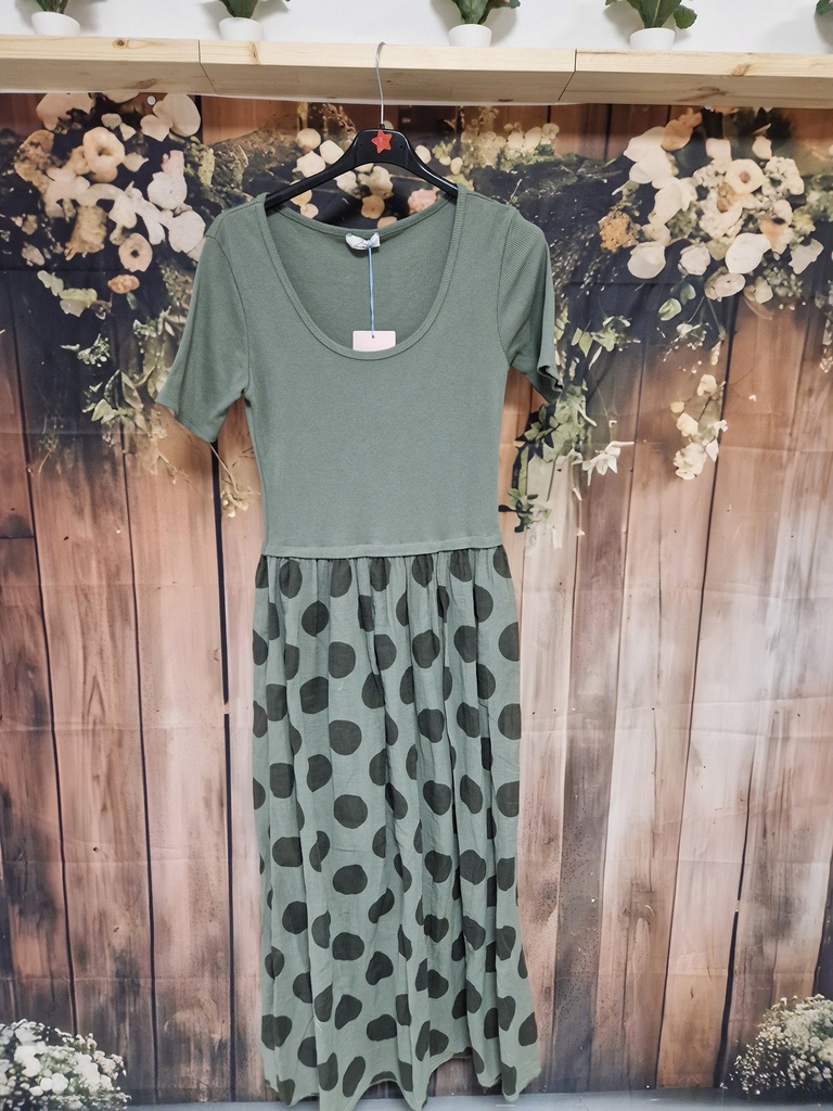 Robe t-shirt dessous jupe pois Kaki + poches