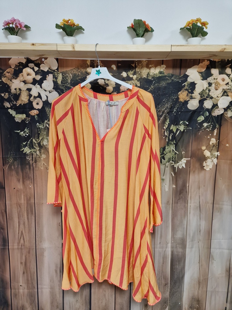 Robe courte lignée "Beetie" avec manches orange-rouge