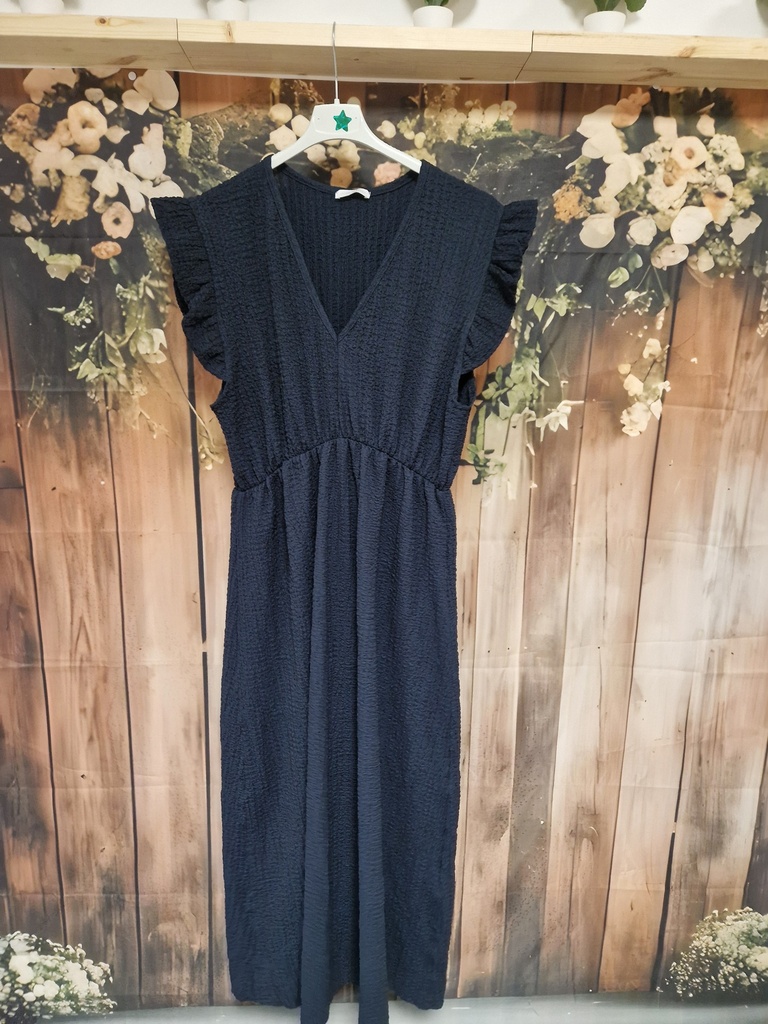 Robe longue "Valia" tissu crêpe marine