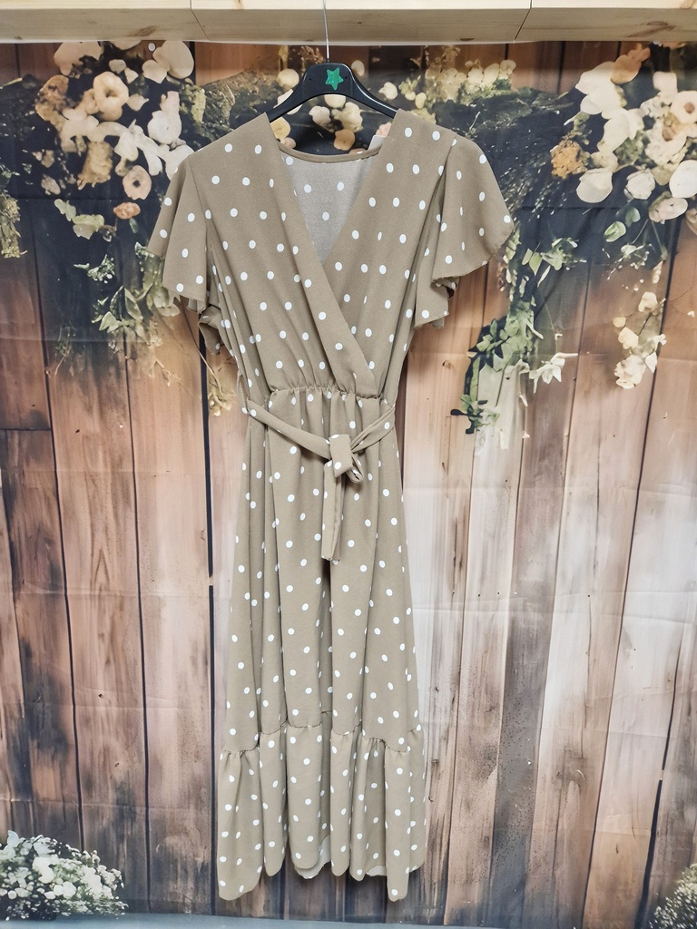 Robe à pois blanc voile "Anna" Beige