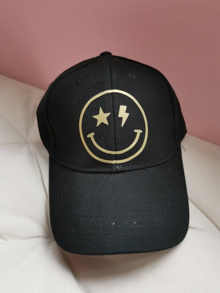 Casquette coton enfant noire smiley doré