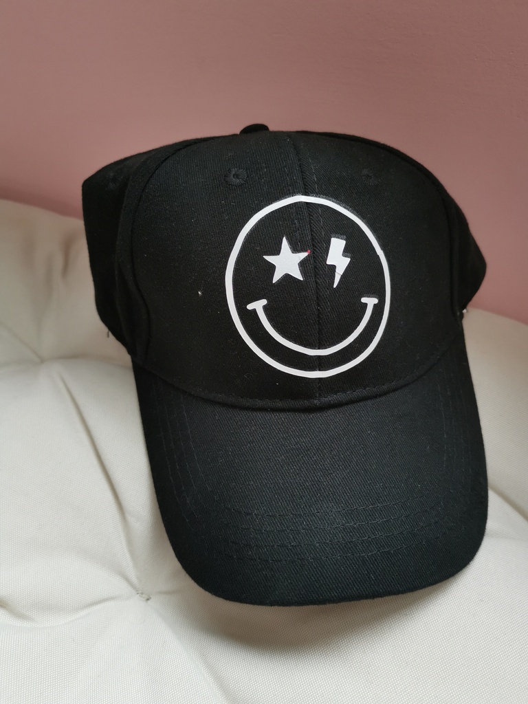 Casquette coton enfant noire Smiley blanc