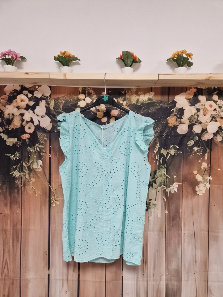 Blouse broderie anglaise vert eau