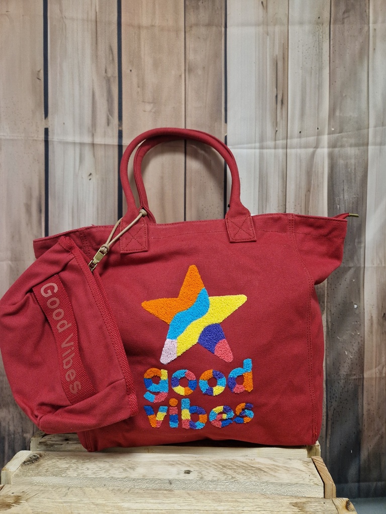 Grand sac "Good Vibes" + pochette Rouge