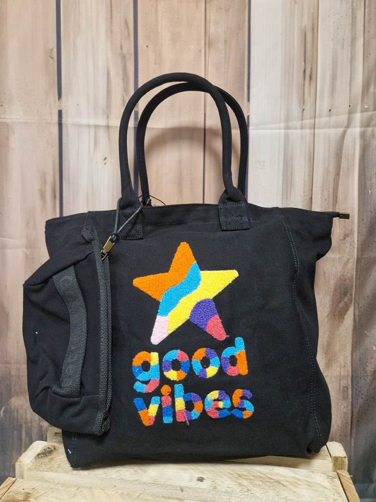 Grand sac "Good Vibes" + pochette Noir