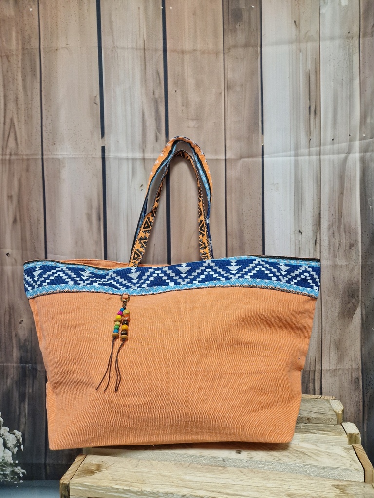 Grand sac uni liseré à motifs corail chiné