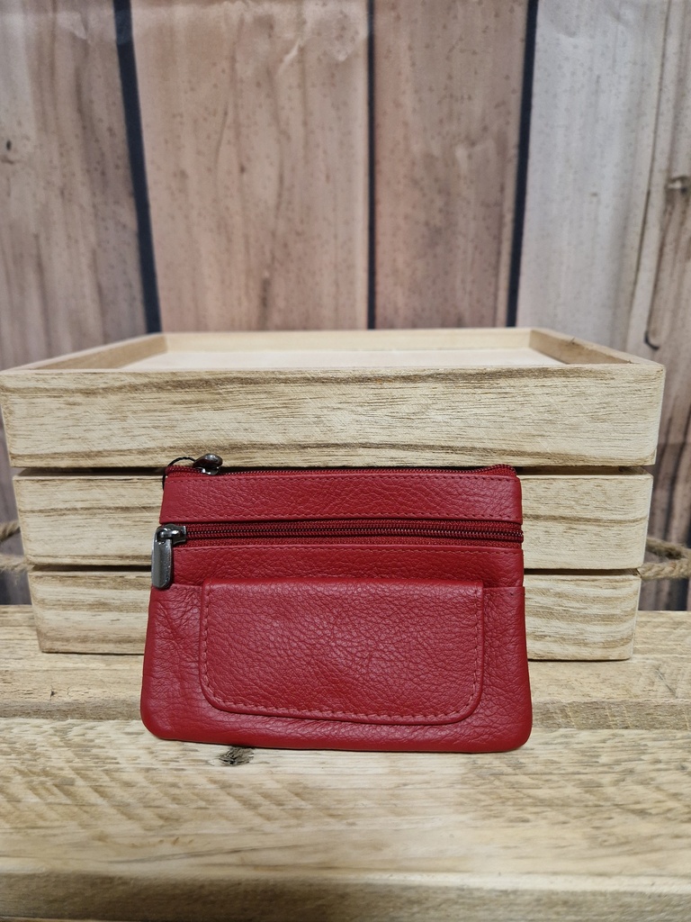 Pochette cuir "Puggy" 2 tirettes et poches rouge