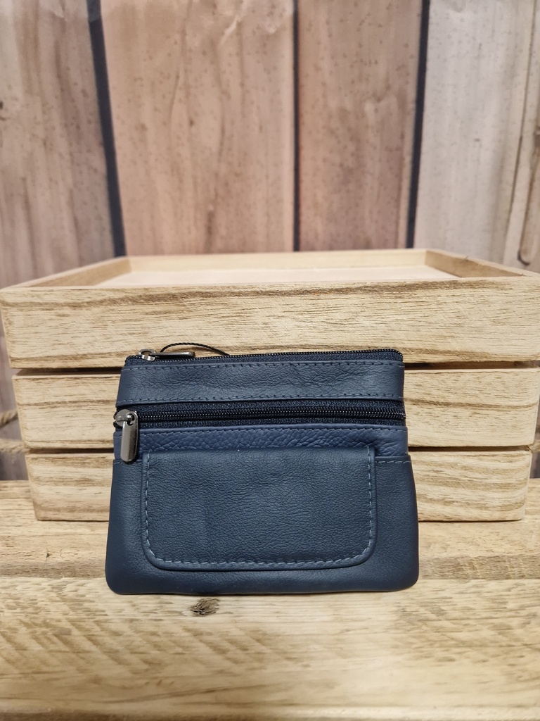 Pochette cuir "Puggy" 2 tirettes et poches marine