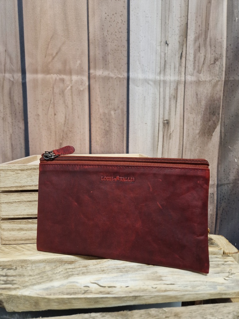 Pochette cuir "Mika" 1 tirette rouge