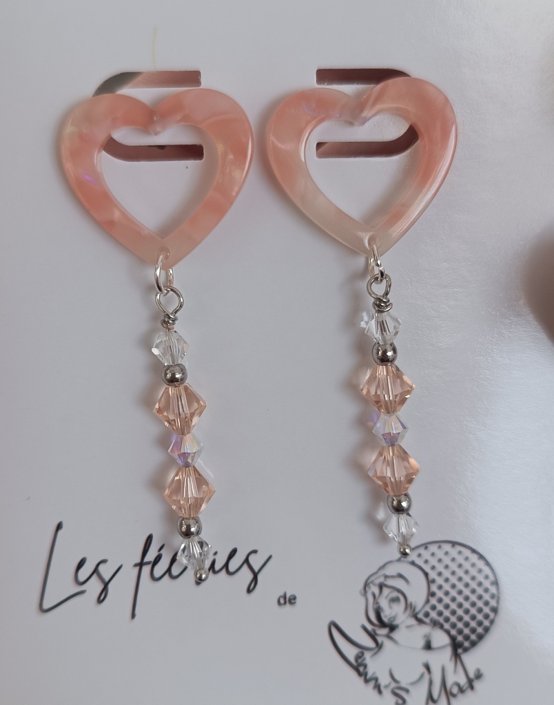Clous d'oreilles écailles de tortue Saumon Toupies Blanches & Crystal Caramel