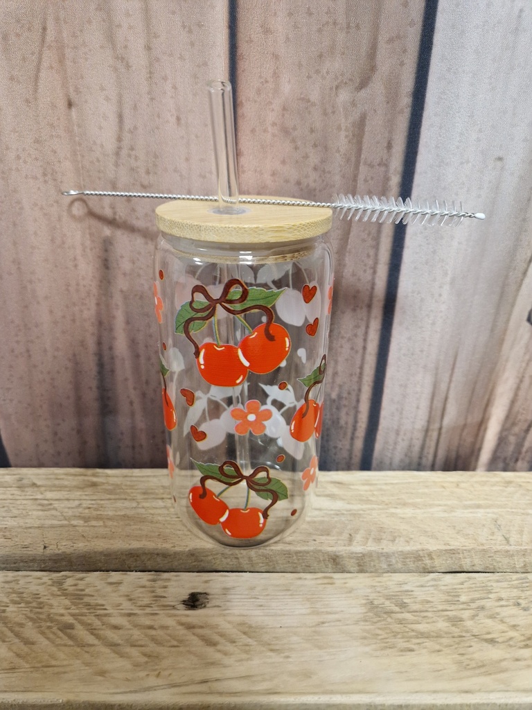 Gobelet en verre Cerises feuilles vertes 500ml