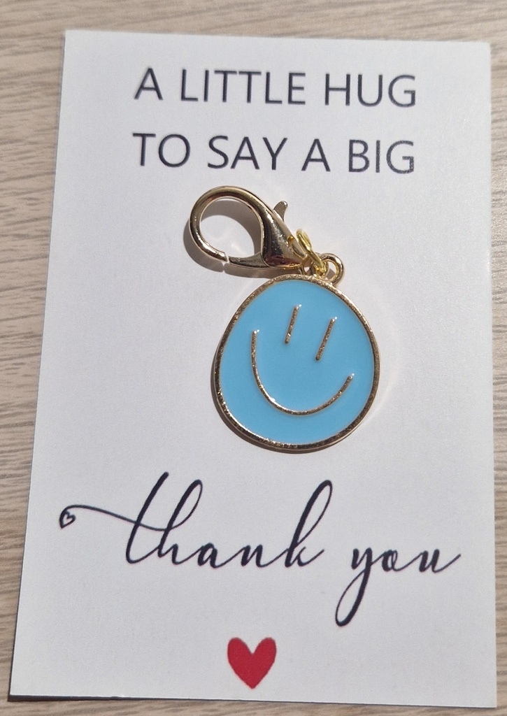 Breloque "Merci" Smiley Bleu