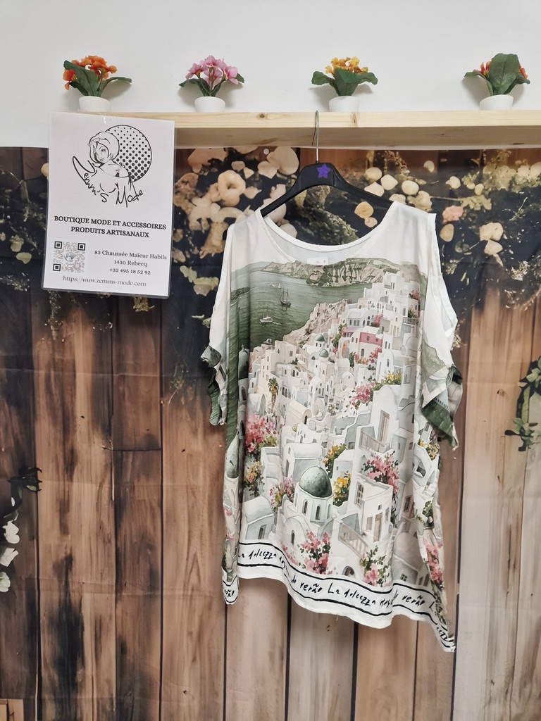 Blouse paysage épaules dénudées kaki