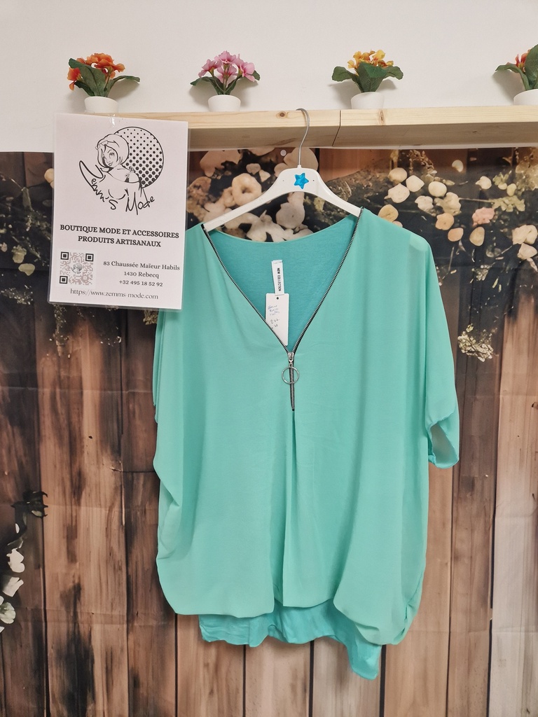 Blouse "Kenya" avec tirette verte eau