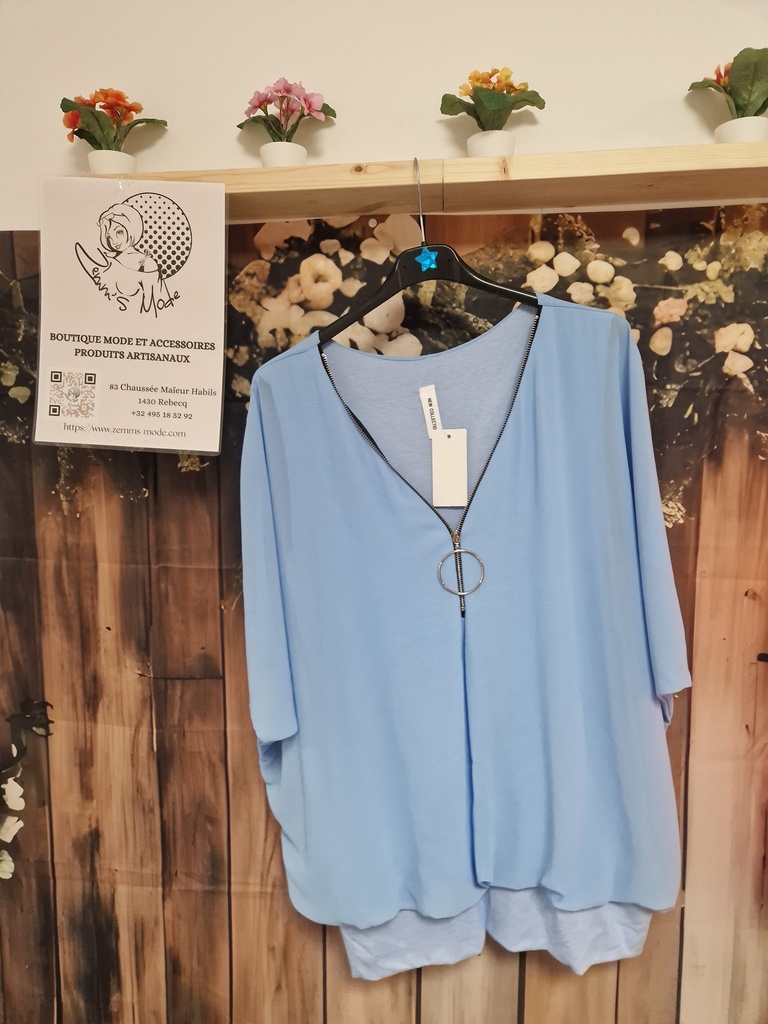Blouse "Kenya" avec tirette bleue ciel