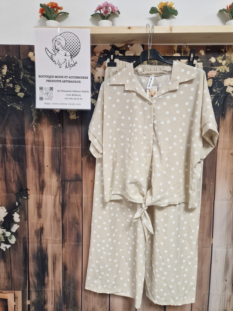 Ensemble beige à pois blanc