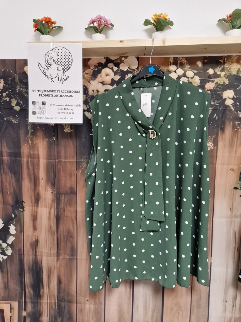 Blouse pois cravate kaki
