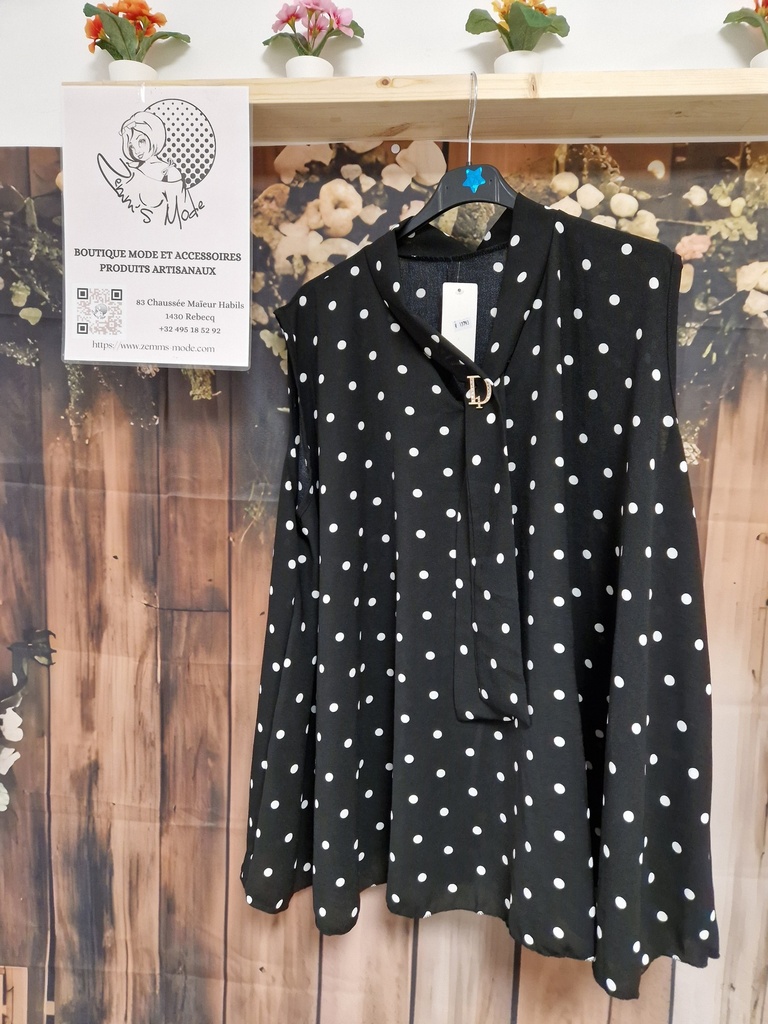 Blouse pois cravate noire