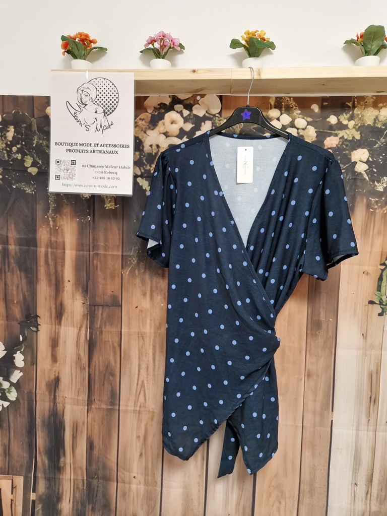 Blouse cache-coeur petit pois marine