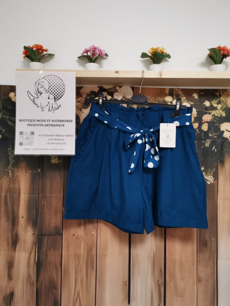 Short "Magique" bleu canard ceinture à pois