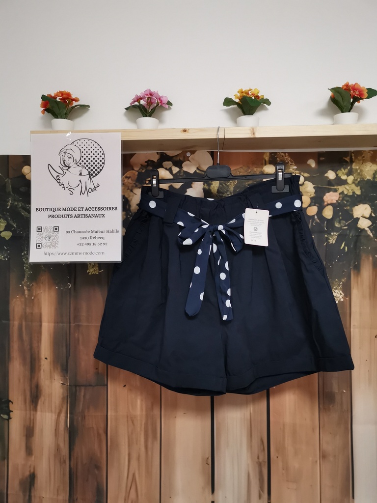 Short "Magique" marine ceinture à pois