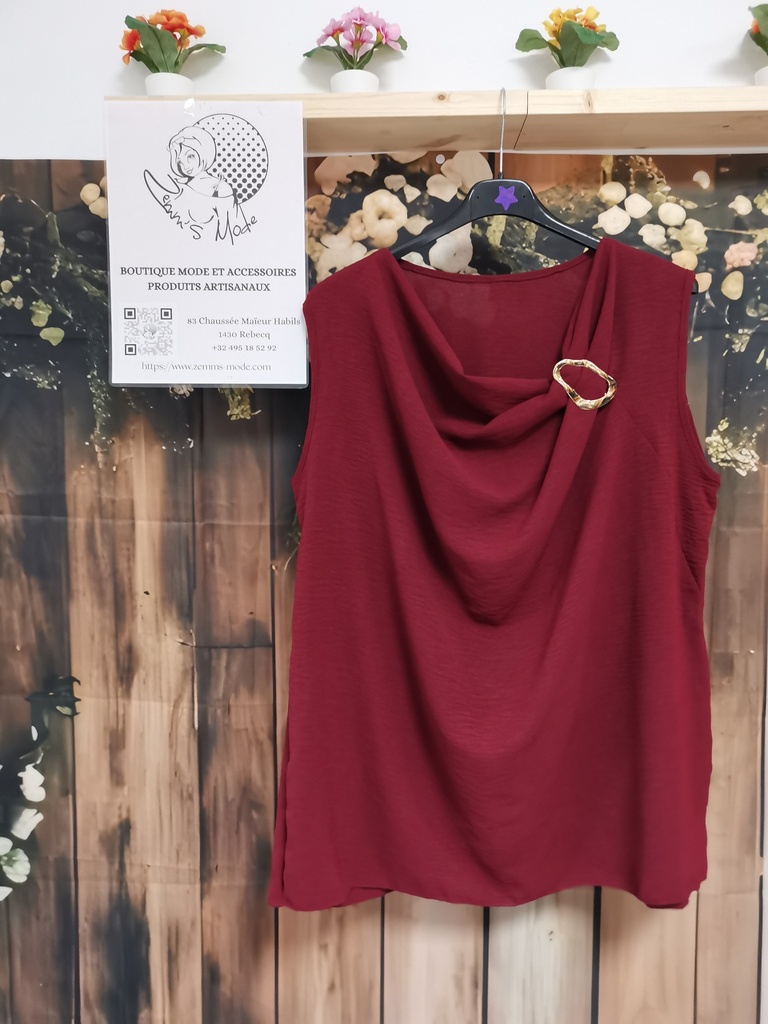 Top "Naïs" + broche bordeaux