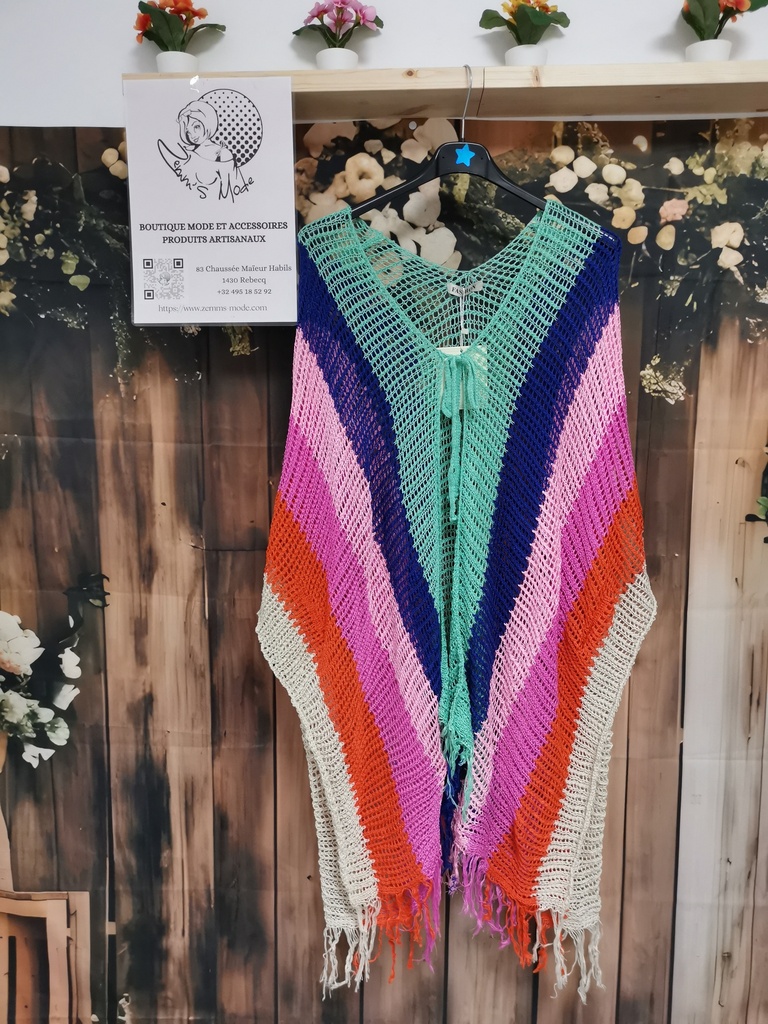 Gilet maille multicolore over size vert eau